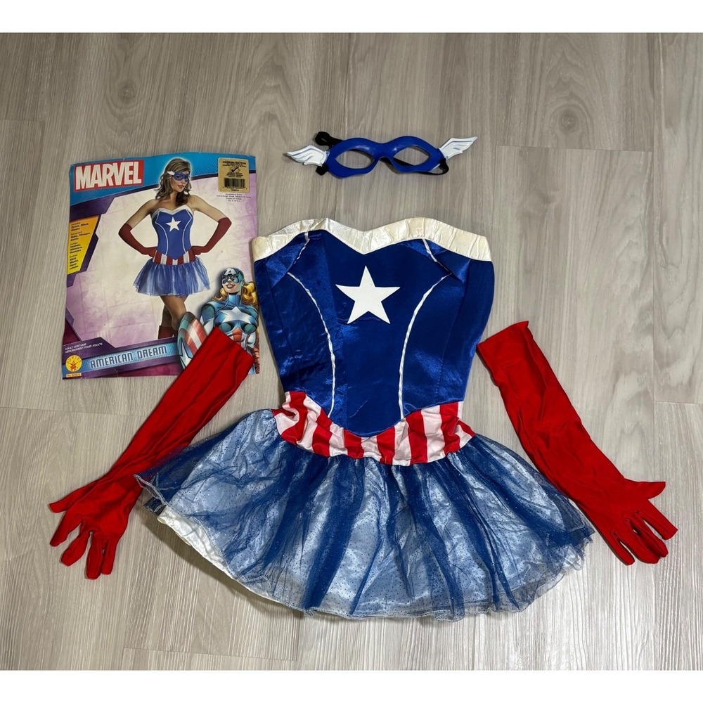 Marvel American Dream Rubies Costume Dress Extra Small Petit Womens Mask Gloves - Picture 2 of 15